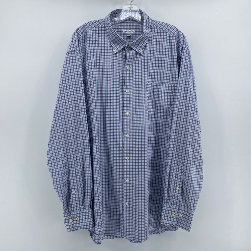 Peter Millar Mens XXL Blue Purple Plaid Button Down Long Sleeve Shirt Cotton